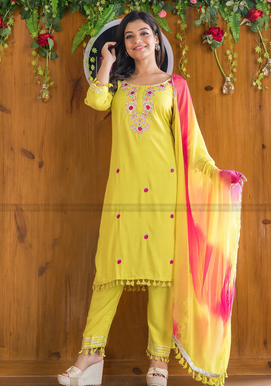 Slice of Lemon With Lovable Pink Jaipur Kurti Set