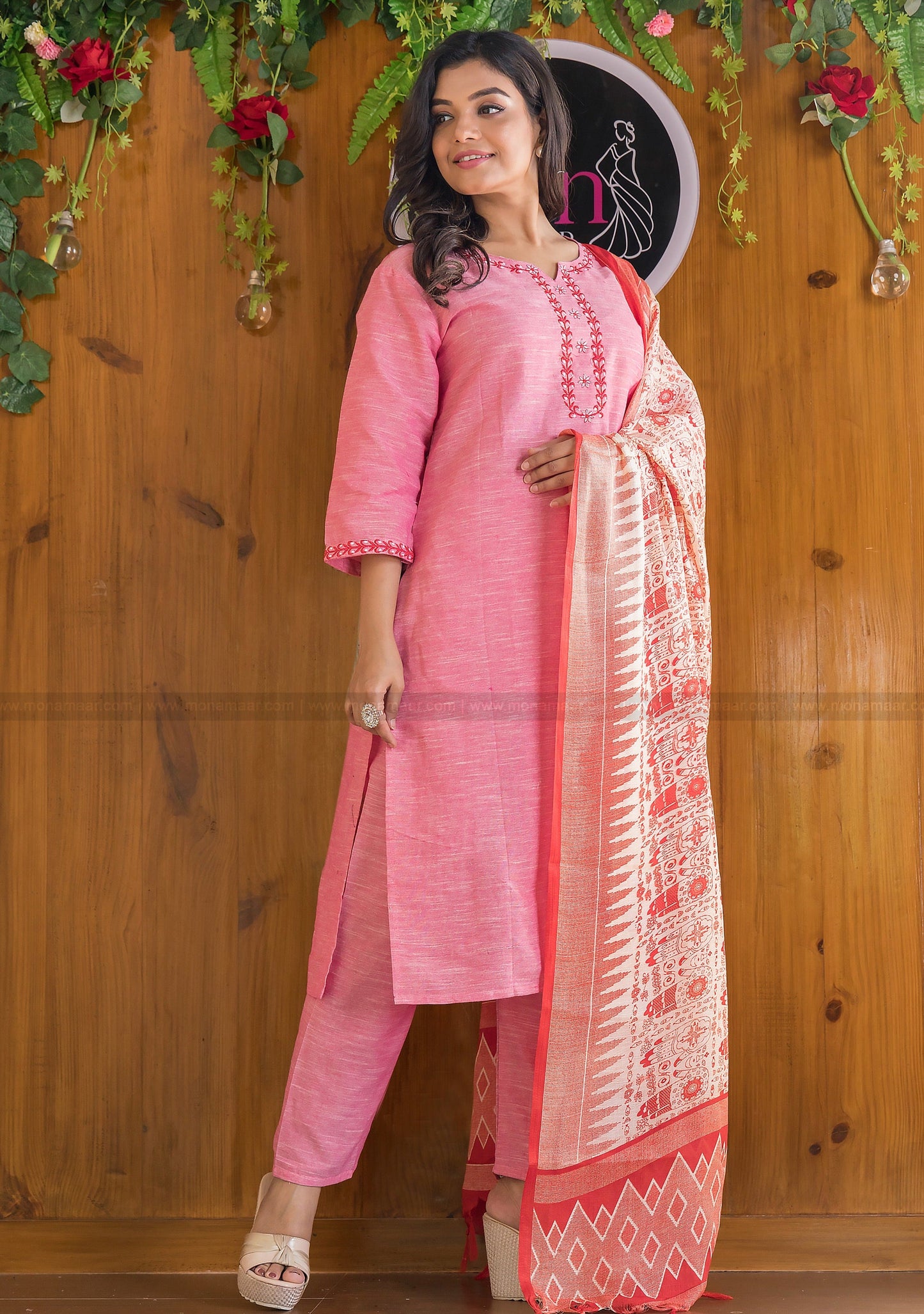 Glorious Khadi Cotton Kurti Set(Approaching Pink)