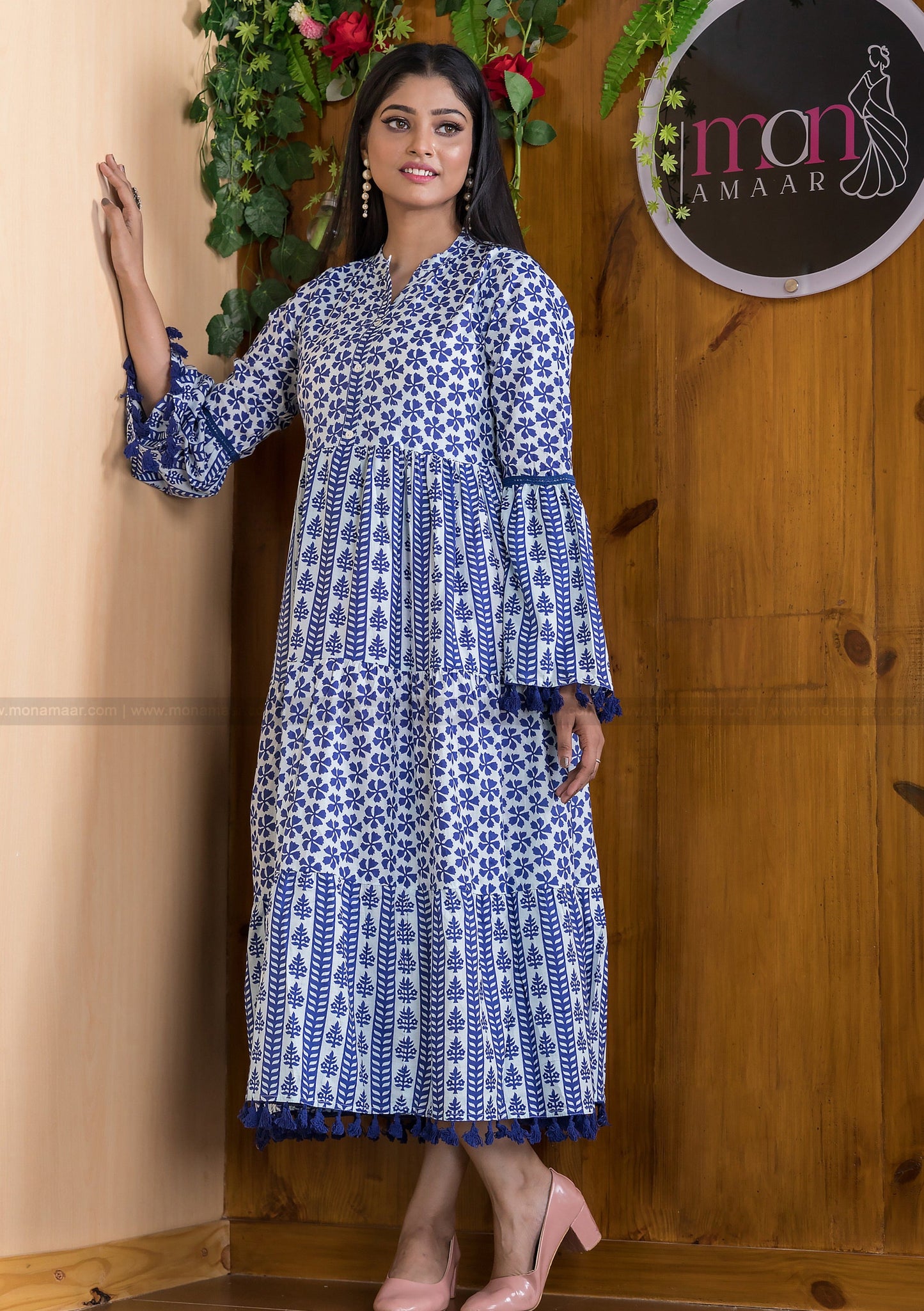 Impressive Princess Cotton Indigo Dress