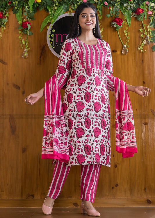 Rosaholic Dark Pink Straight Kurti Set