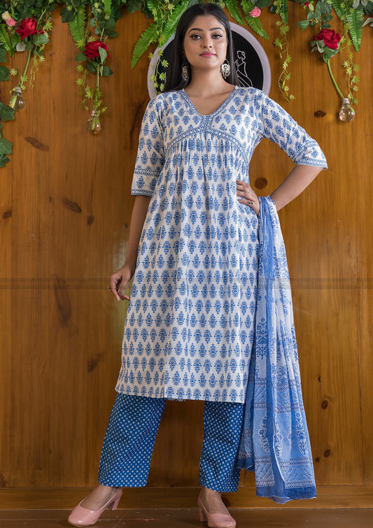 Dreamy Alia Cut Trendy Kurti Set (Insight Blue Edition)