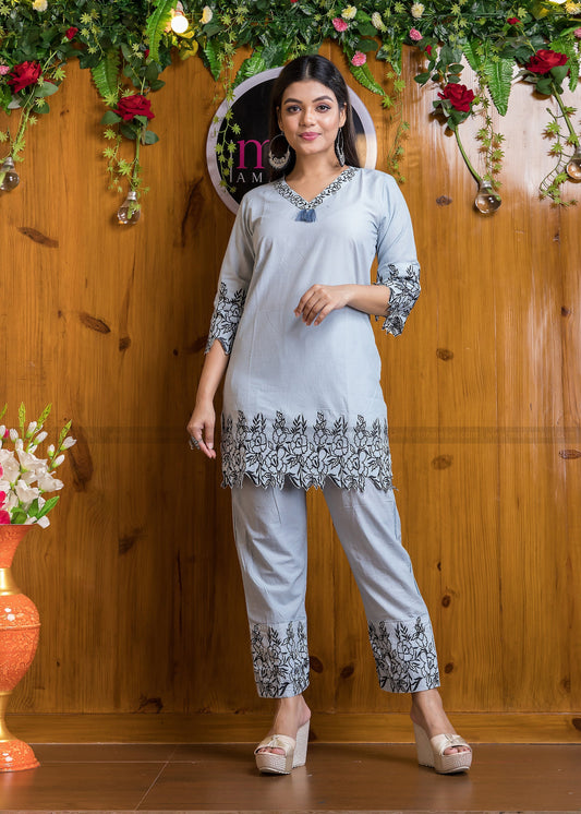 Accord Smarty Co-Ord Set(Powder Bluish Tone)