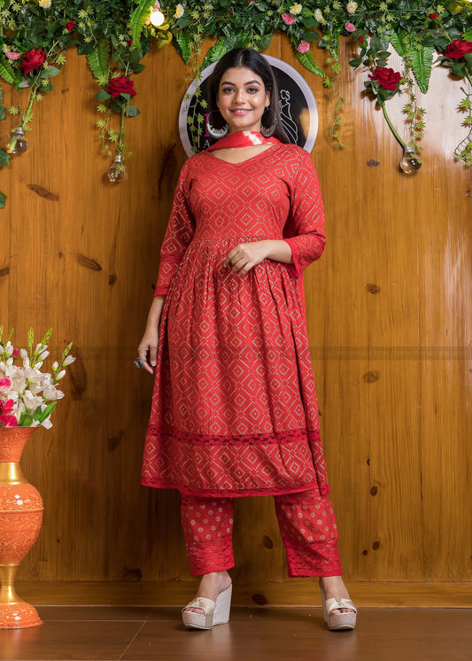 Gift Of Red Anarkali Kurti Set