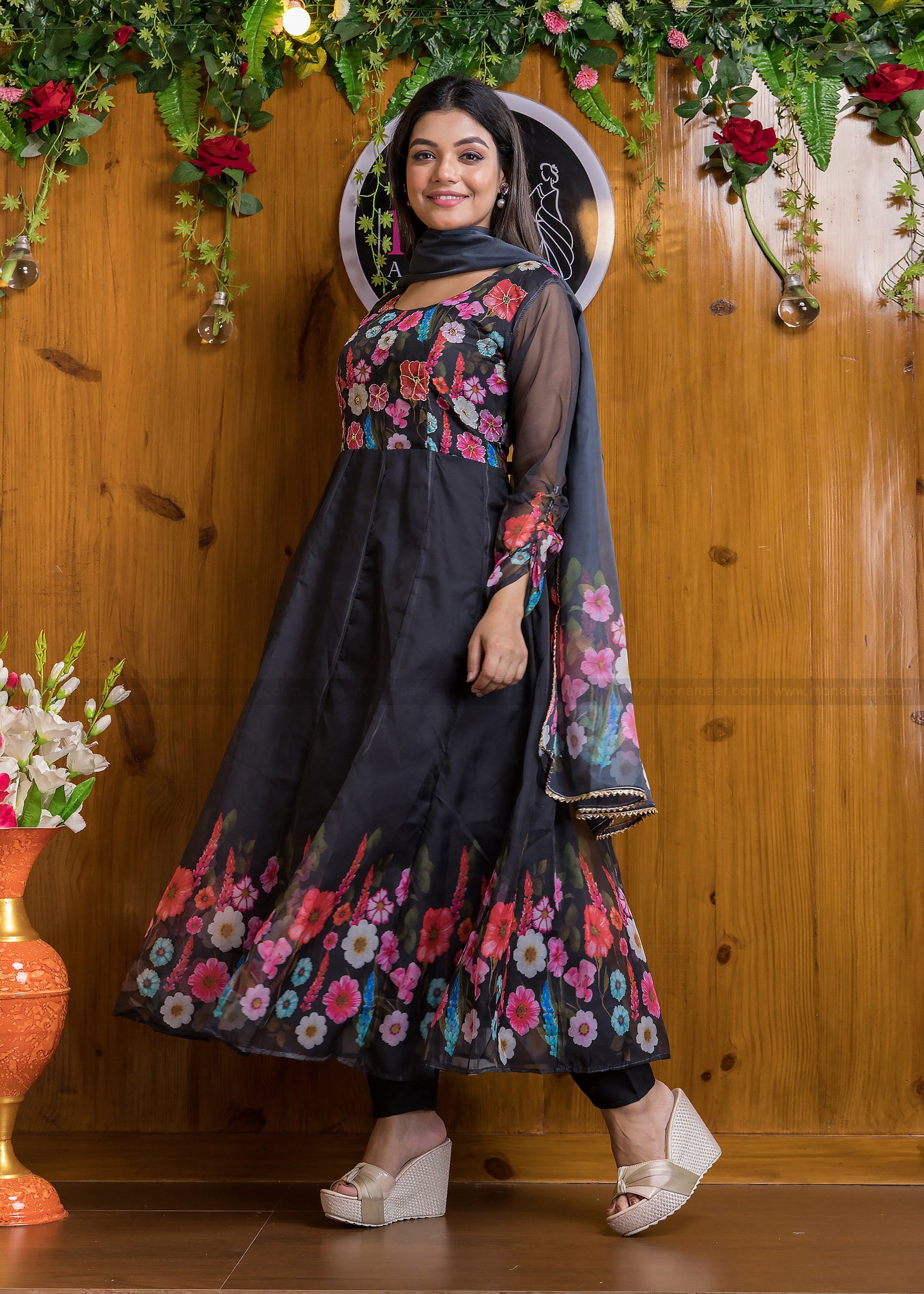 Out Of The Organza Anarkali Suit Set (Trendy Black)