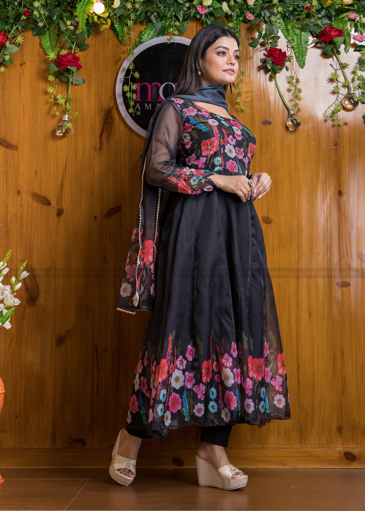 Out Of The Organza Anarkali Suit Set (Trendy Black)