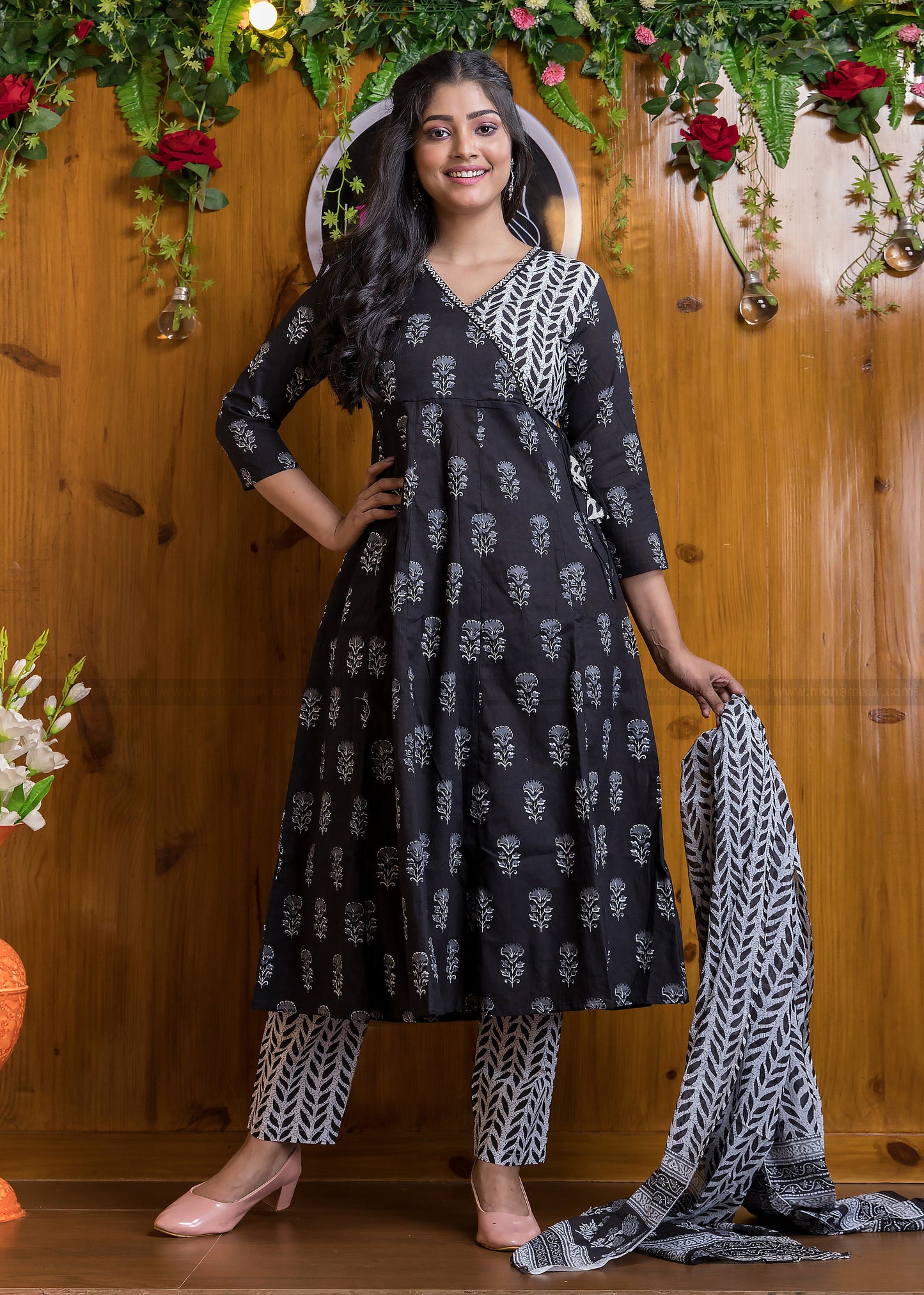 Blacksome Angrakha Style Cotton Kurti Set