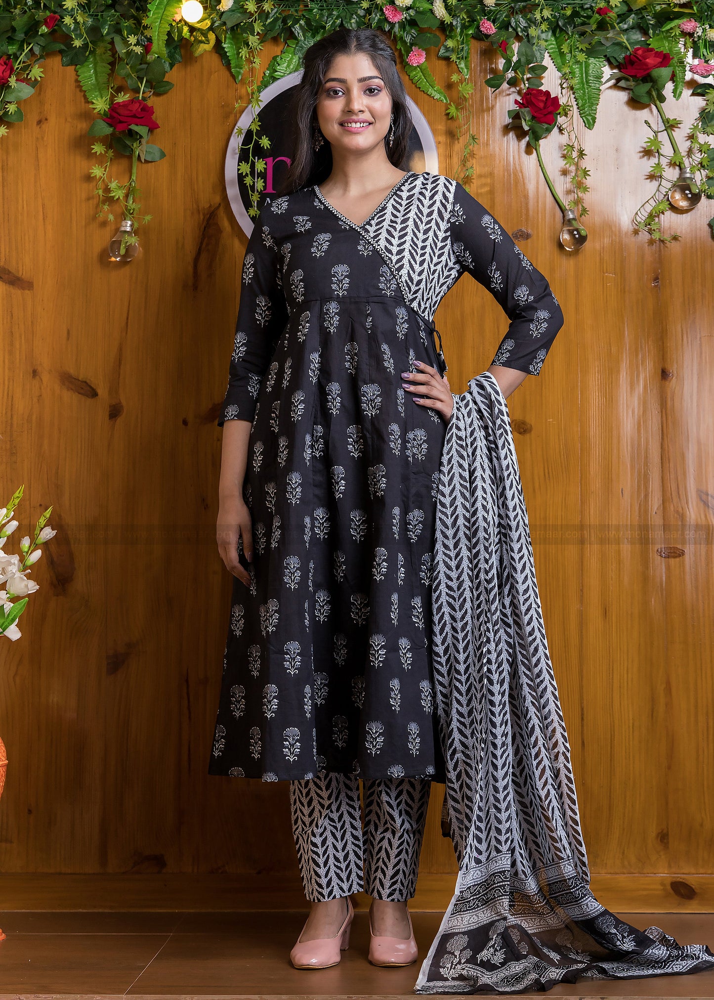 Blacksome Angrakha Style Cotton Kurti Set