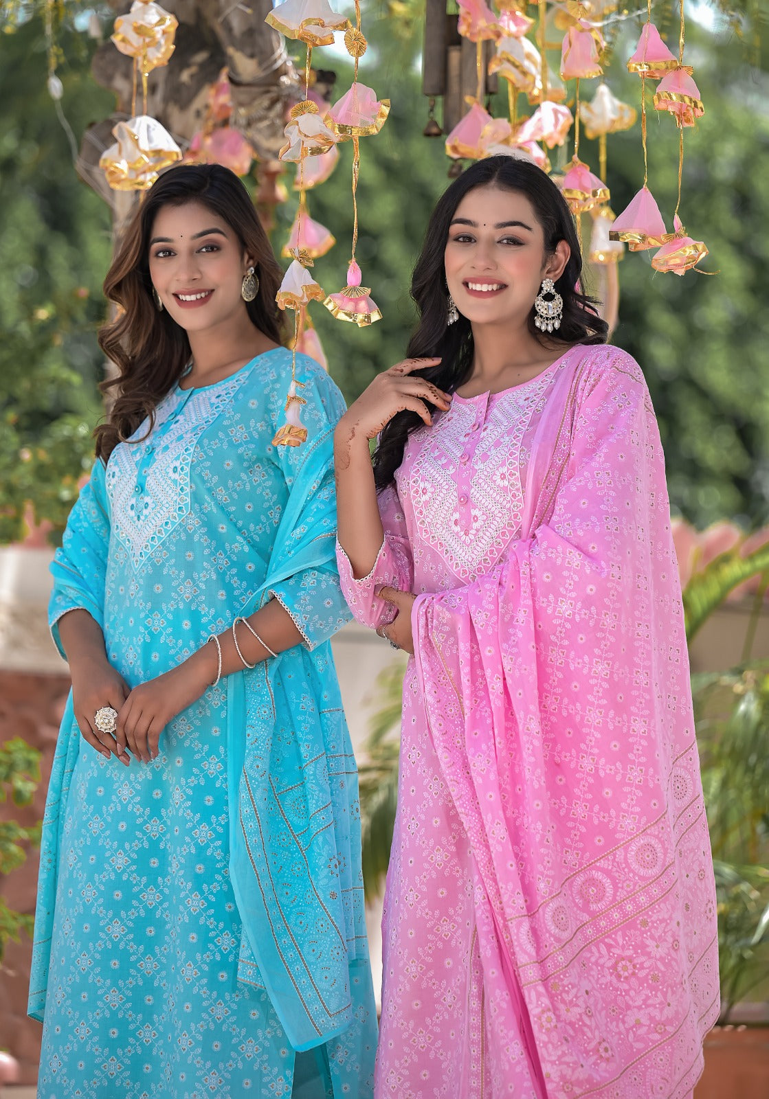 Vibrant Sky Blue Cotton Embroidered Suit Set