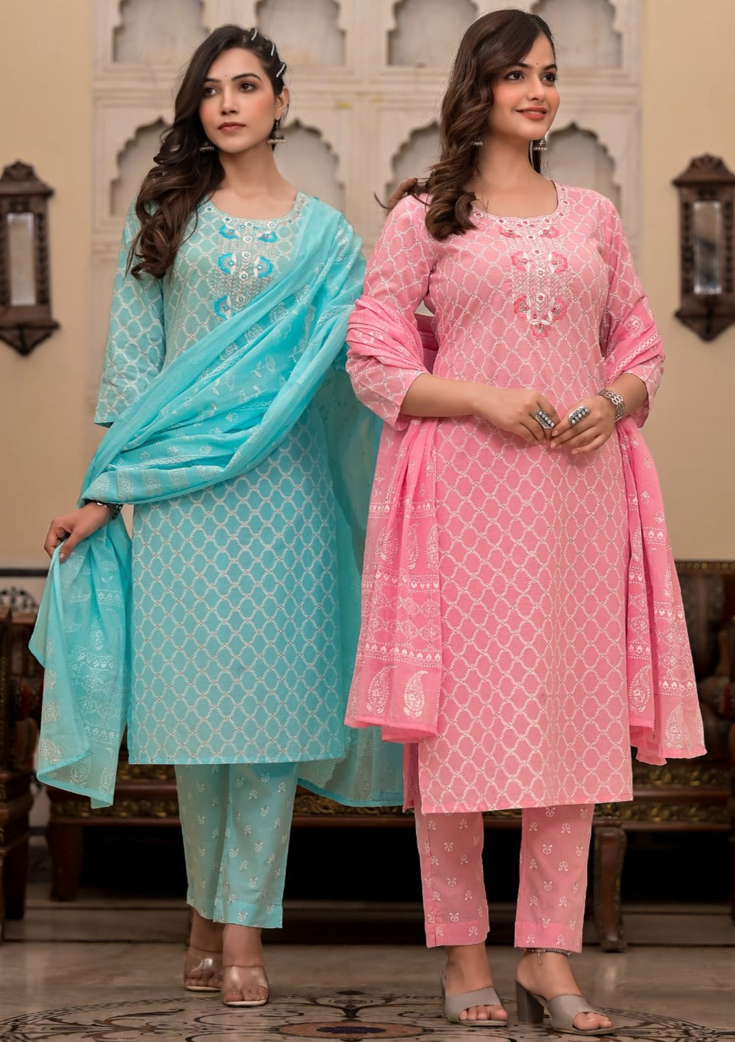 Mighty Blue and Feminine Pink Kurti Sets