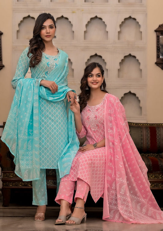 Mighty Blue and Feminine Pink Kurti Sets