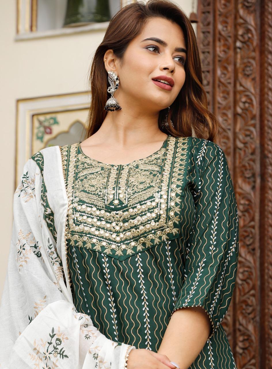 Sacred Green Jaipur Kurti Set