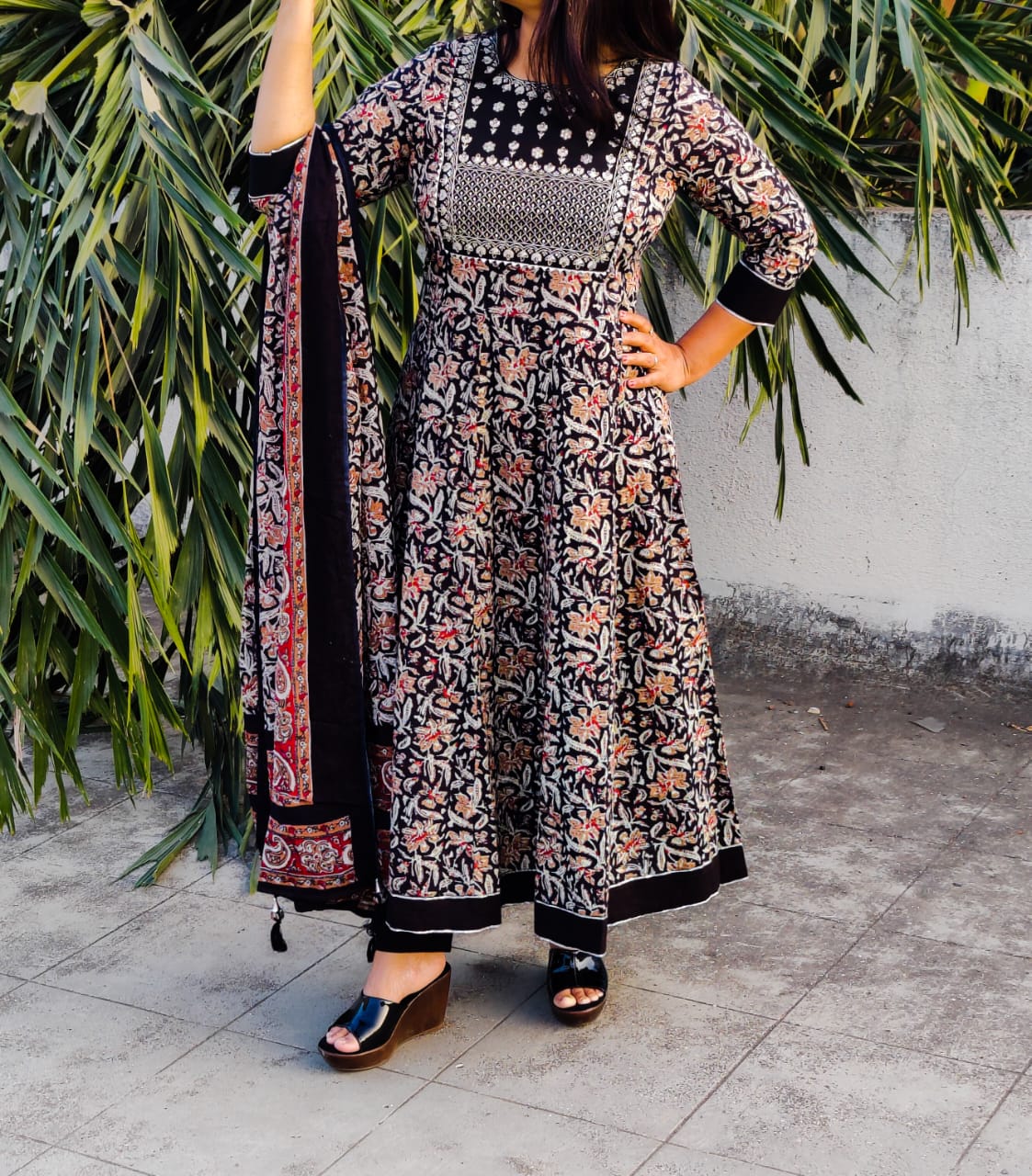 Cotton Anarkali Kurti with Pant and Malmal Dupatta