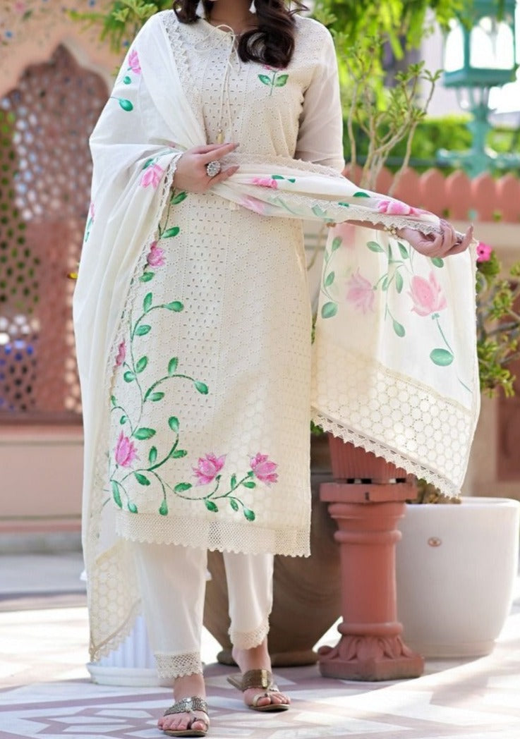 Chikankari Schiffli Kurti Set