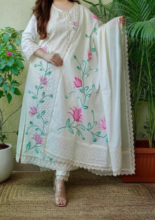 Chikankari Schiffli Kurti Set