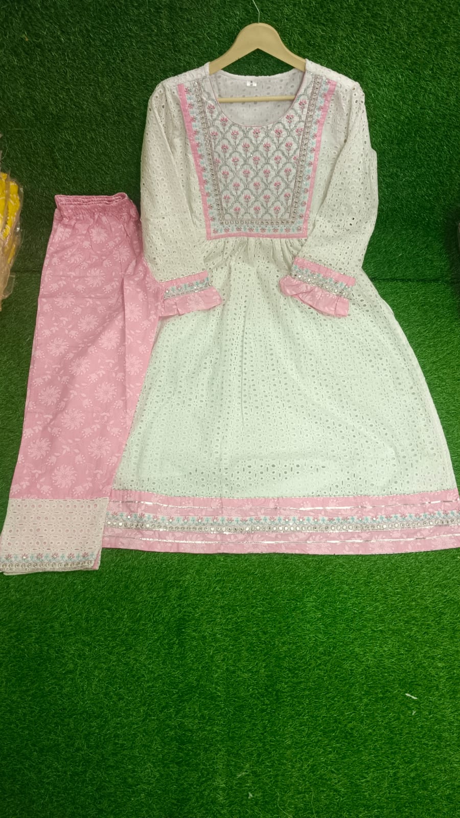 Schiffli Work Kurti Set