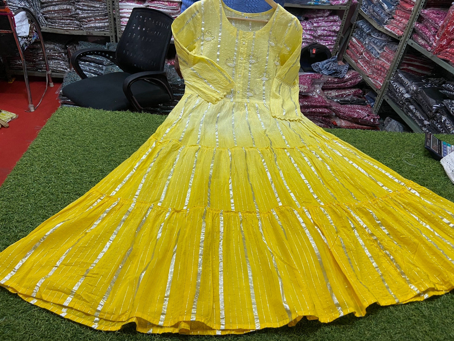 Serenity Of White And Blissful Yellow Designer Jaipuri Gown