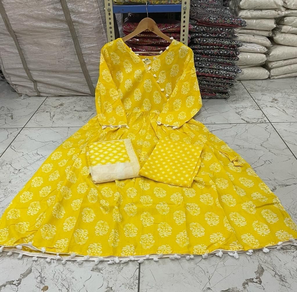 Yellow Kurti Pant Dupatta Set