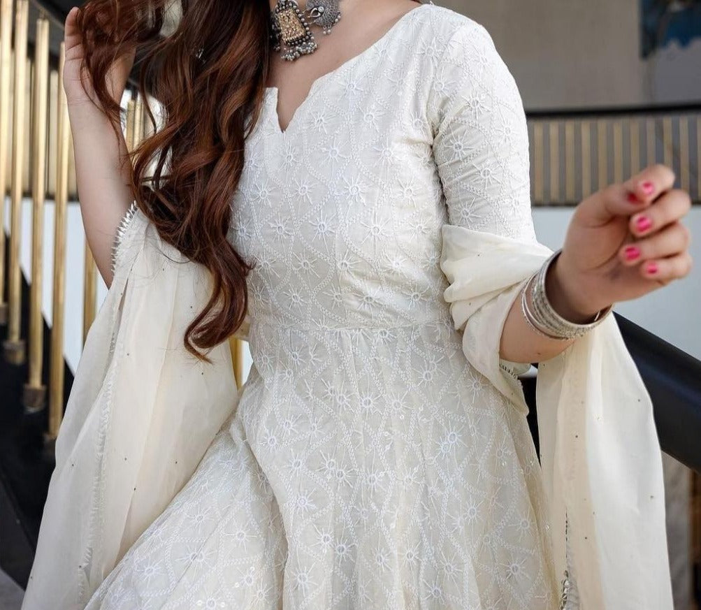 White Chikankari Kurti Set