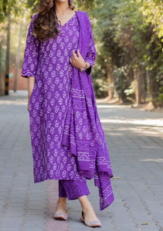 Generosity Of Dark Violet Cotton Kurti Set