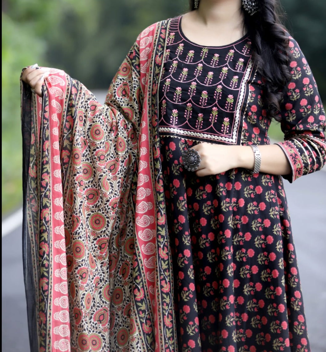 Block Printed Anarkali Set