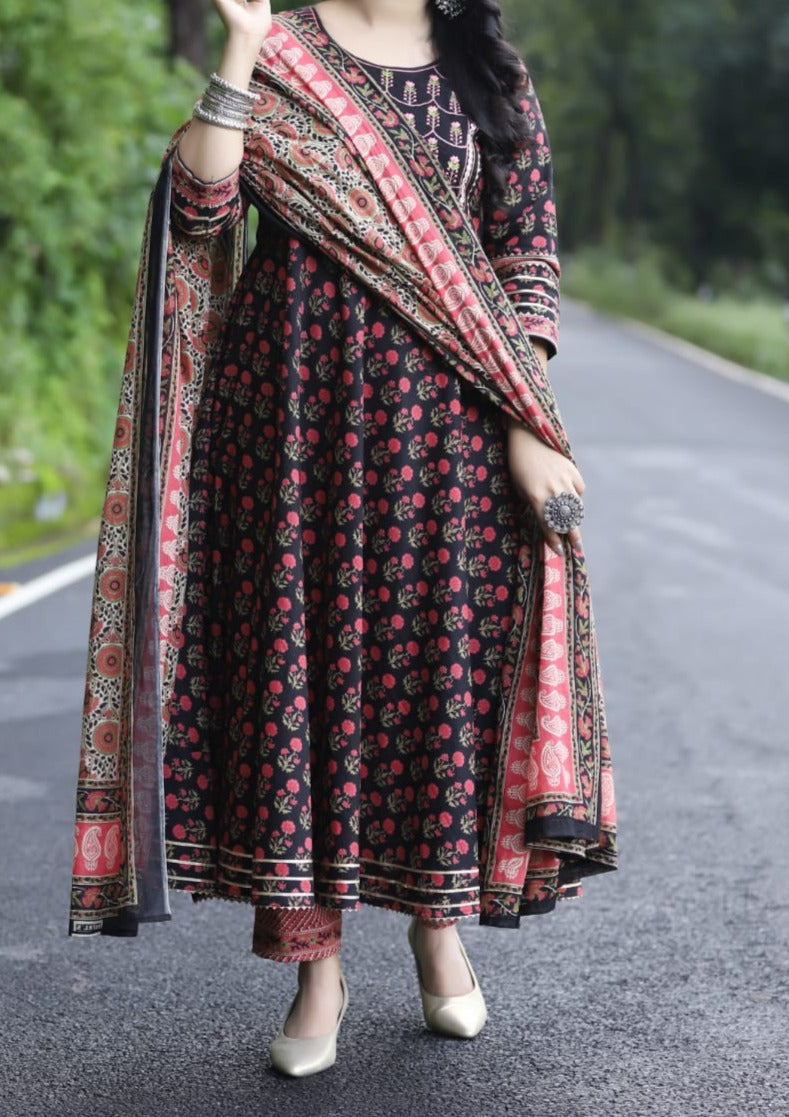 Block Printed Anarkali Set