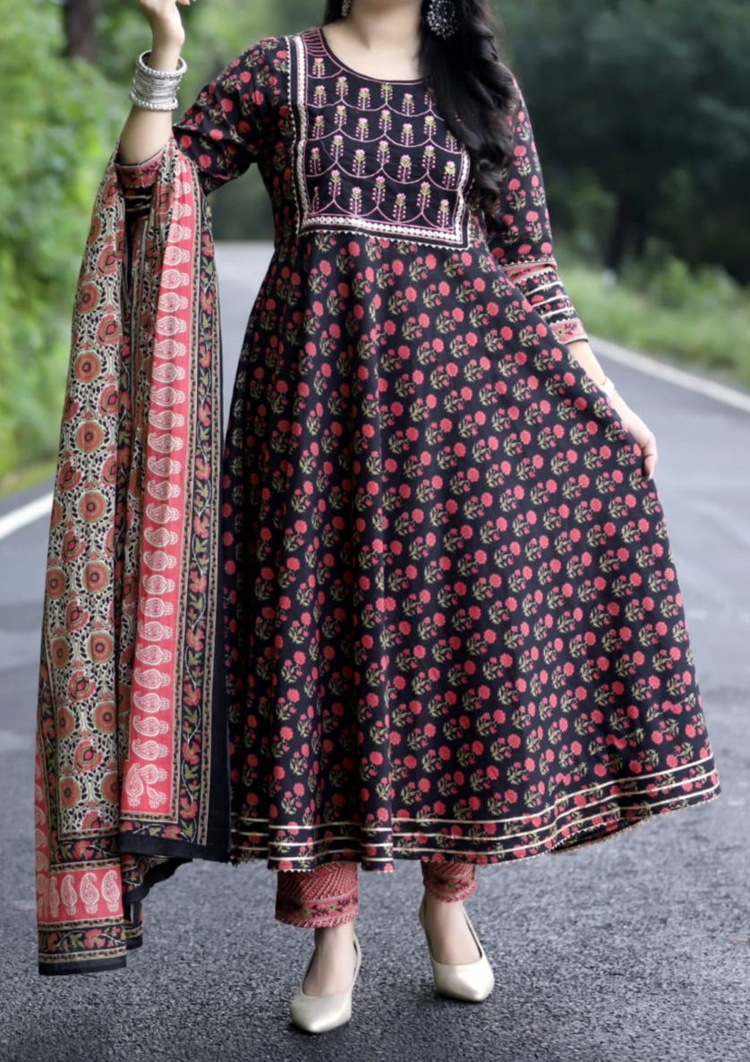 Block Printed Anarkali Set