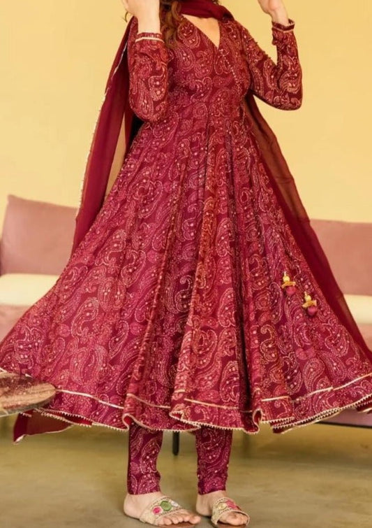 Designer Maroon Jaipuri Anarkali Kurti Set