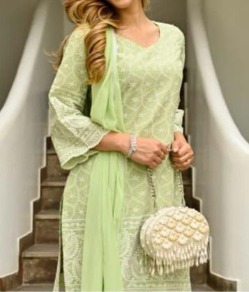 Fresh Mint Chikankari Kurti Set