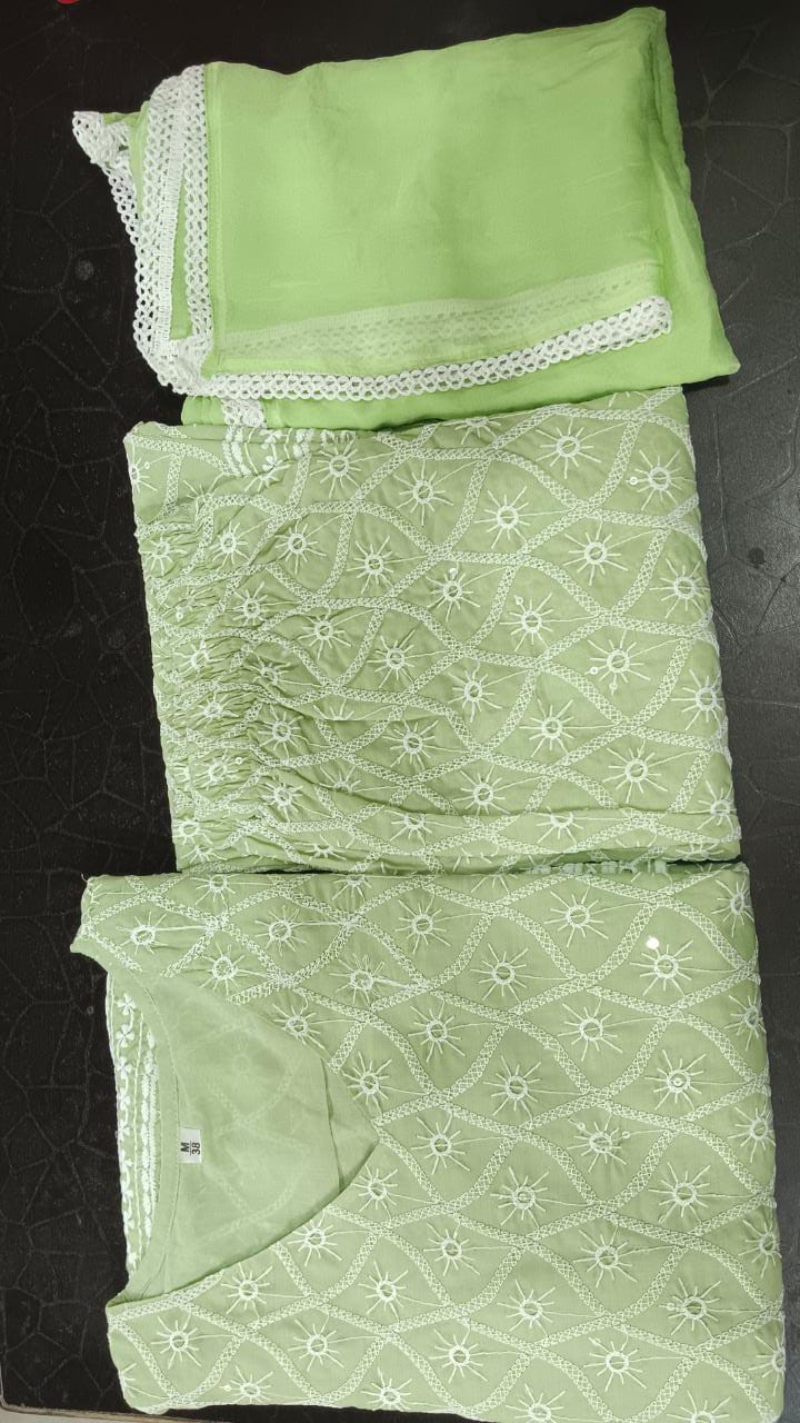 Fresh Mint Chikankari Kurti Set