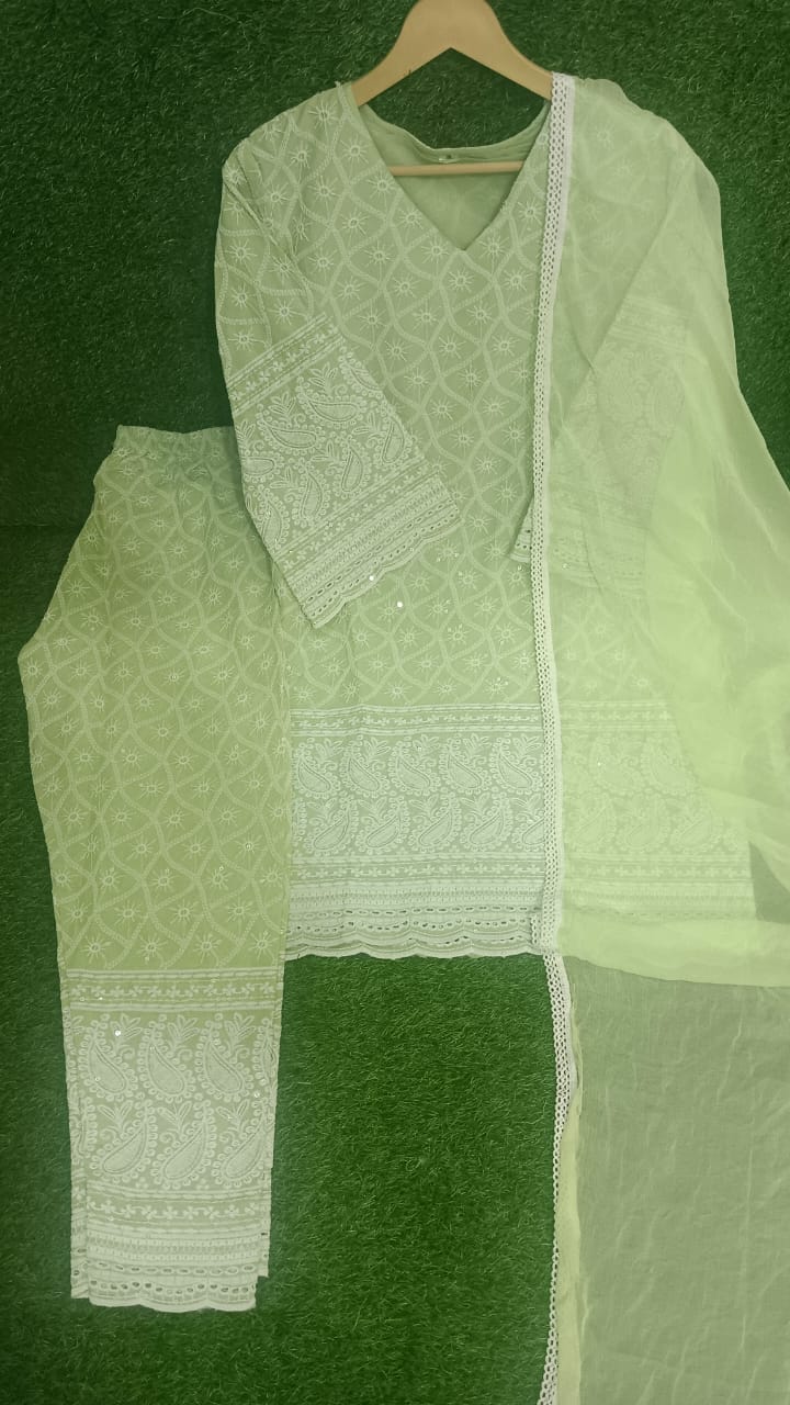 Fresh Mint Chikankari Kurti Set