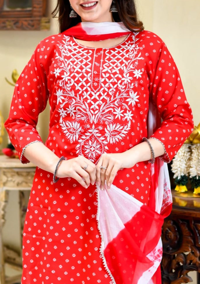 Extreme Red Straight Cut Jaipur Kurti Set