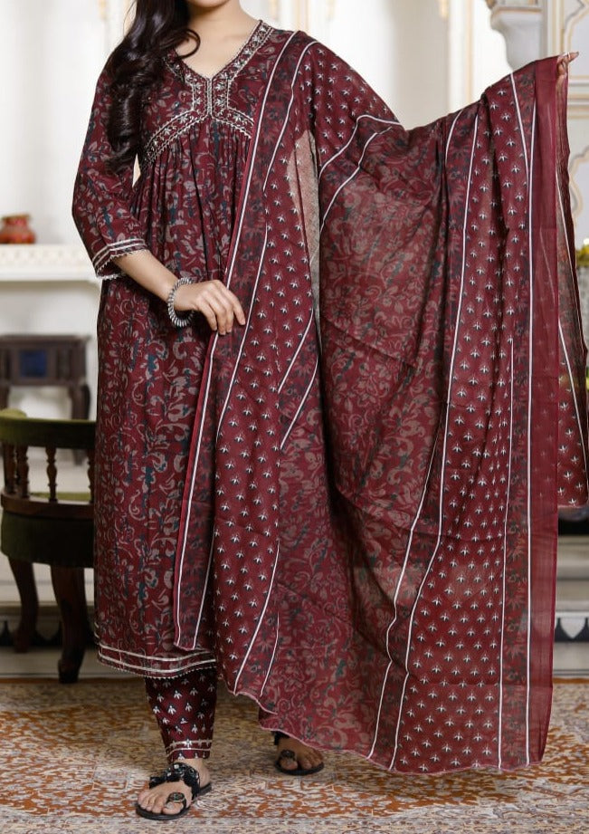 Intense Maroon Anarkali Jaipuri Kurti Set