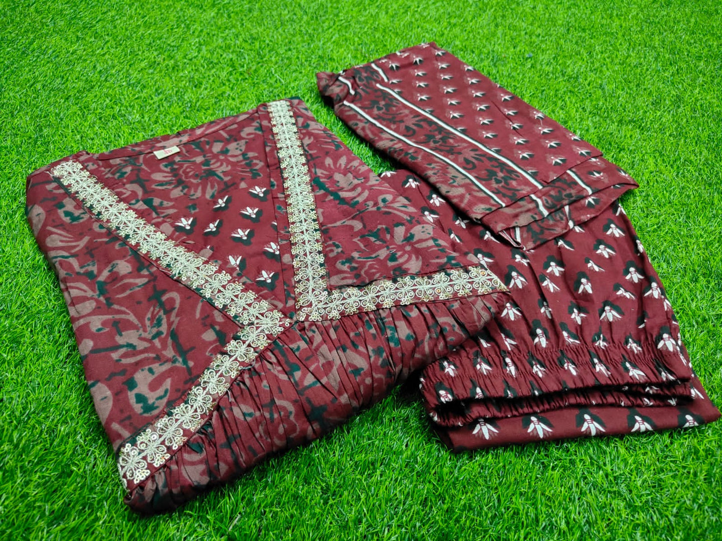 Intense Maroon Anarkali Jaipuri Kurti Set