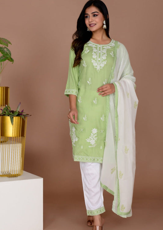 Melodious Chikankari Jaipuri Kurti Set