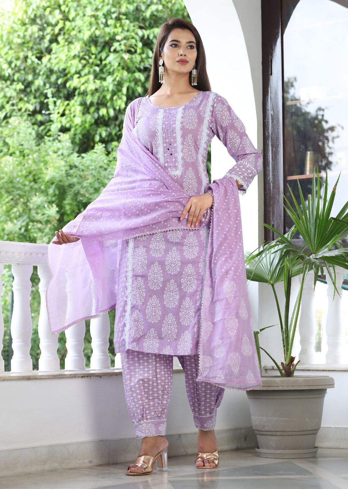 Lilac Dream Designer Jaipuri  Kurti Set