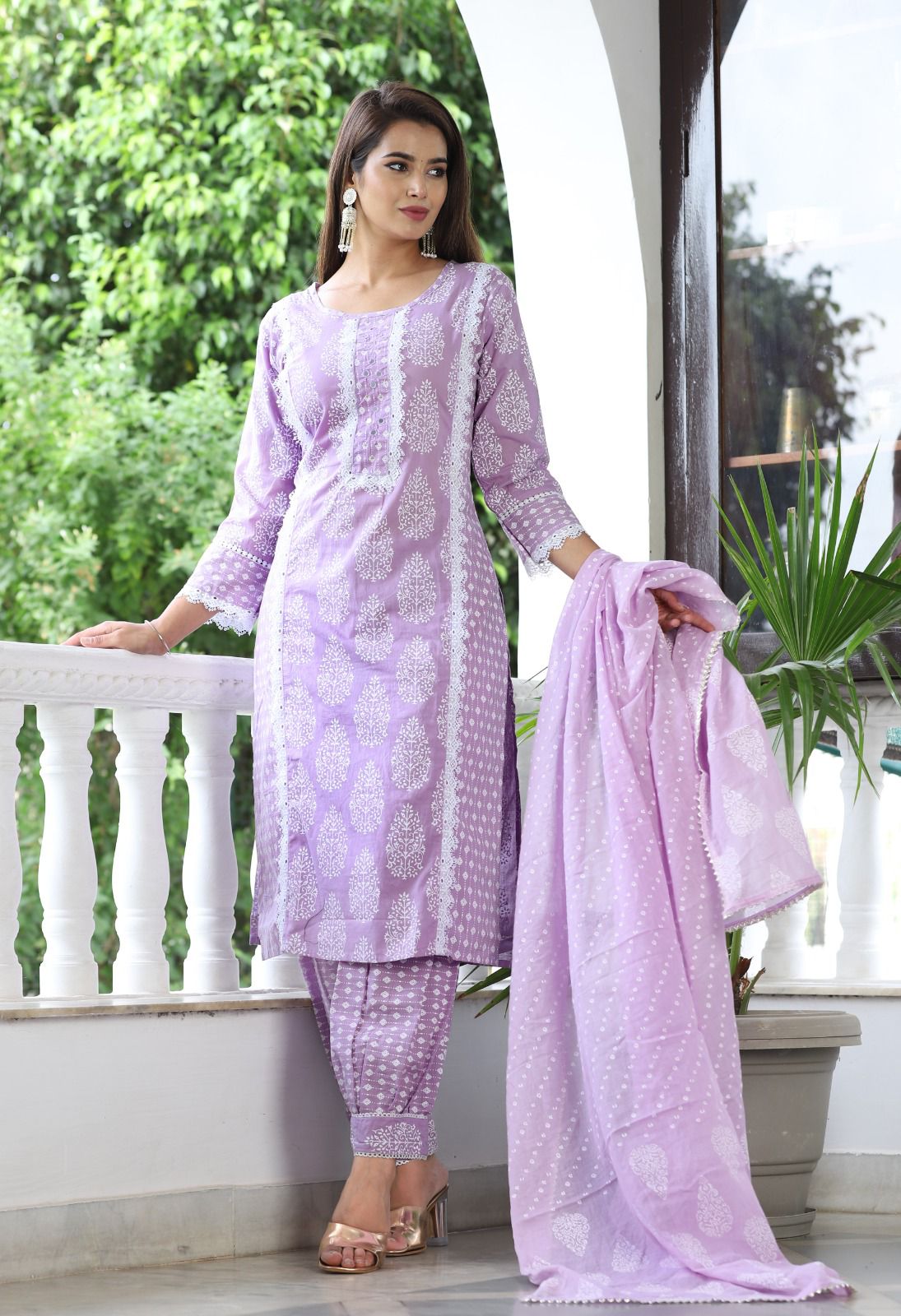 Lilac Dream Designer Jaipuri  Kurti Set