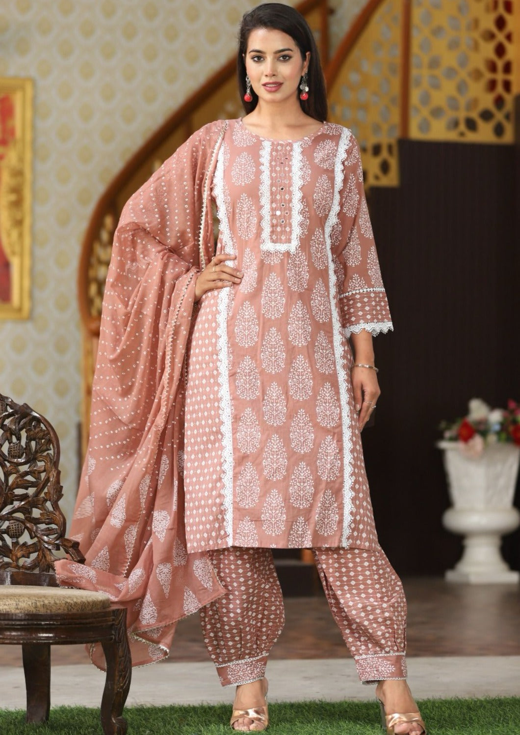 Earthy Dream Designer Jaipuri  Kurti Set