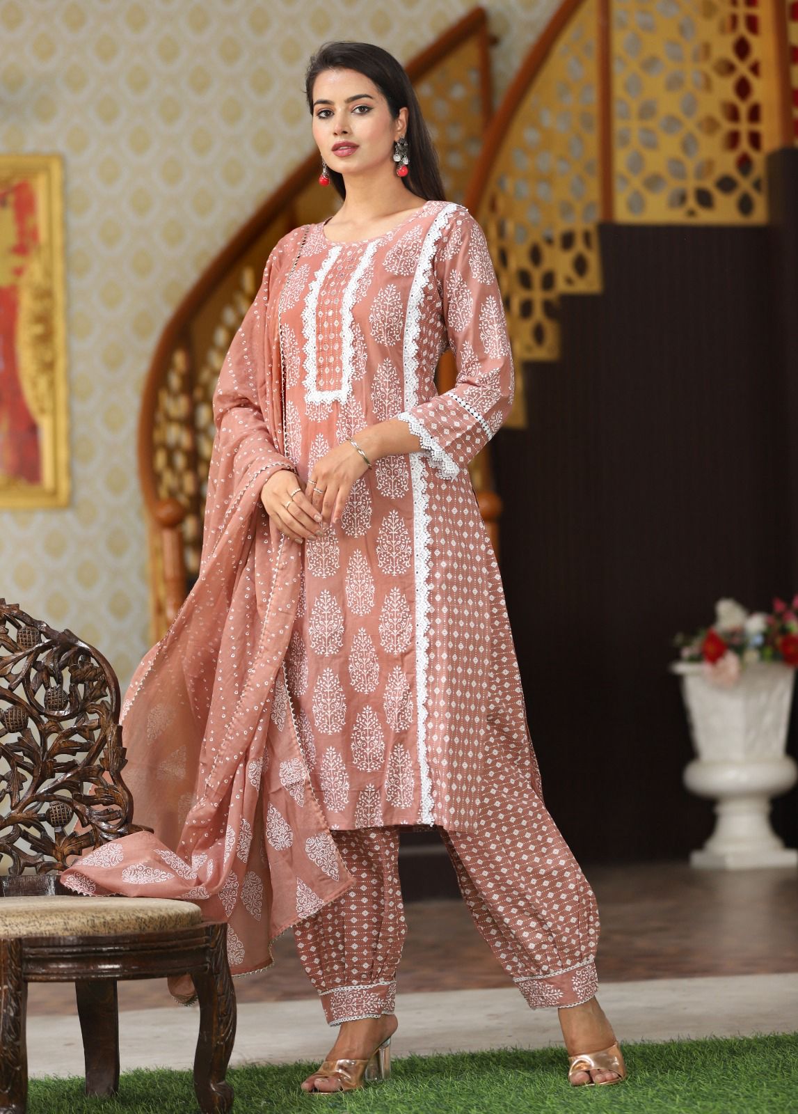 Earthy Dream Designer Jaipuri  Kurti Set