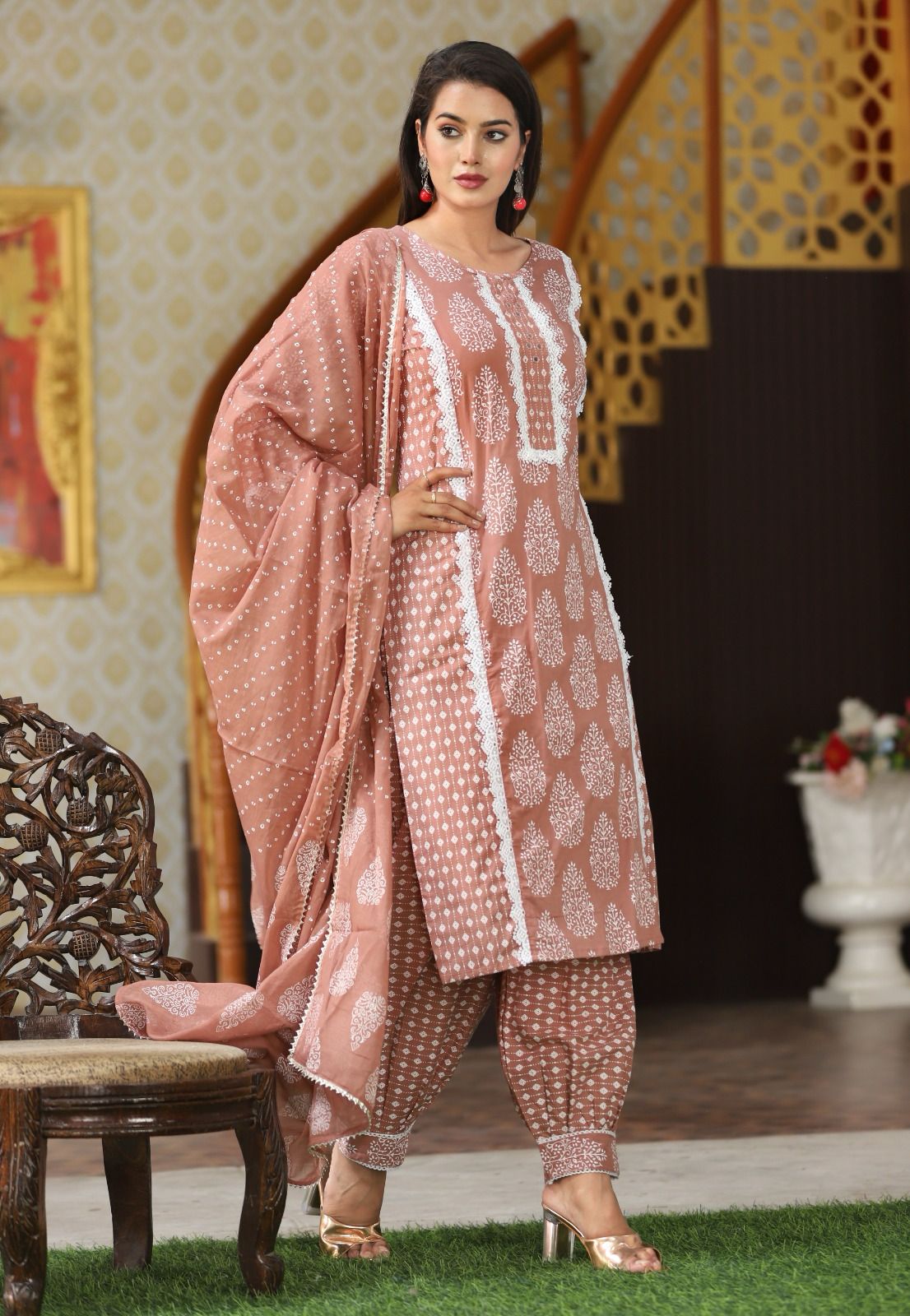 Earthy Dream Designer Jaipuri  Kurti Set