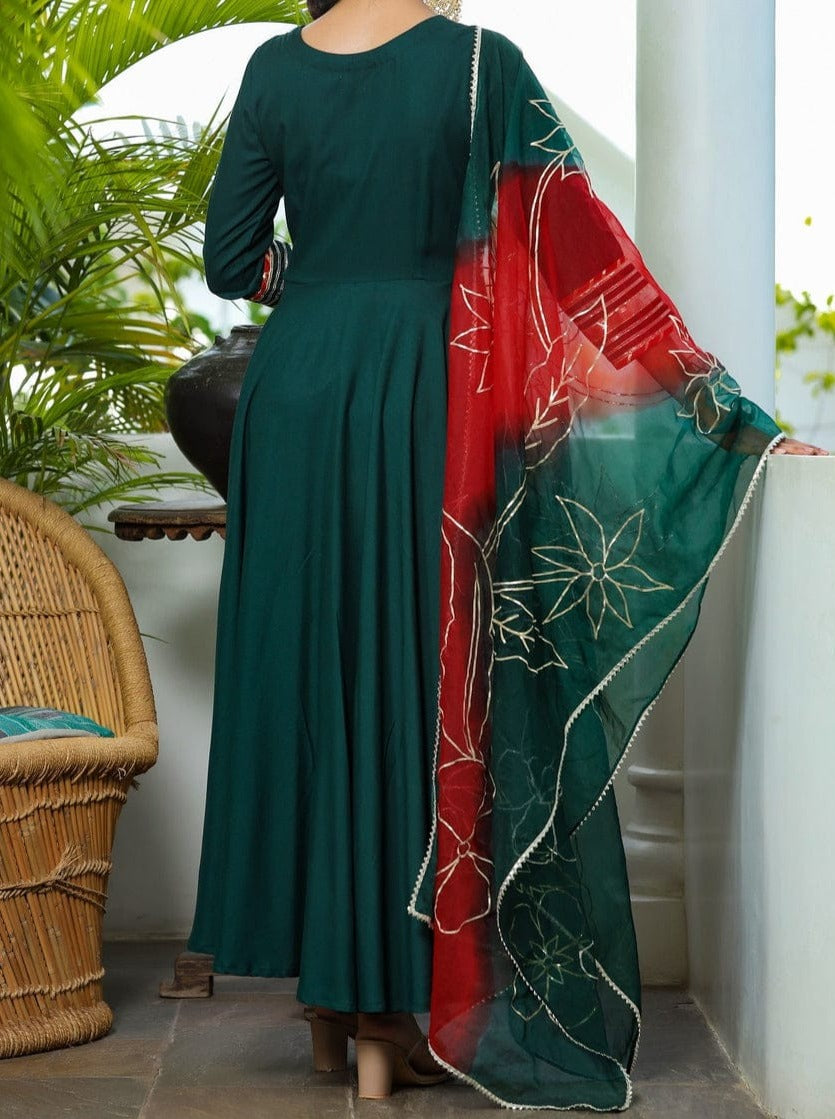 Pine Perfection - Designer Jaipuri Gown Set