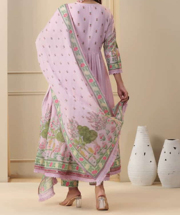 Cadillac Pink - Designer Jaipuri Alia Cut Kurti Set