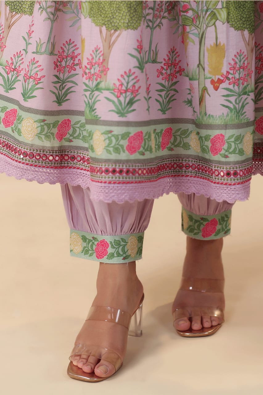 Cadillac Pink - Designer Jaipuri Alia Cut Kurti Set