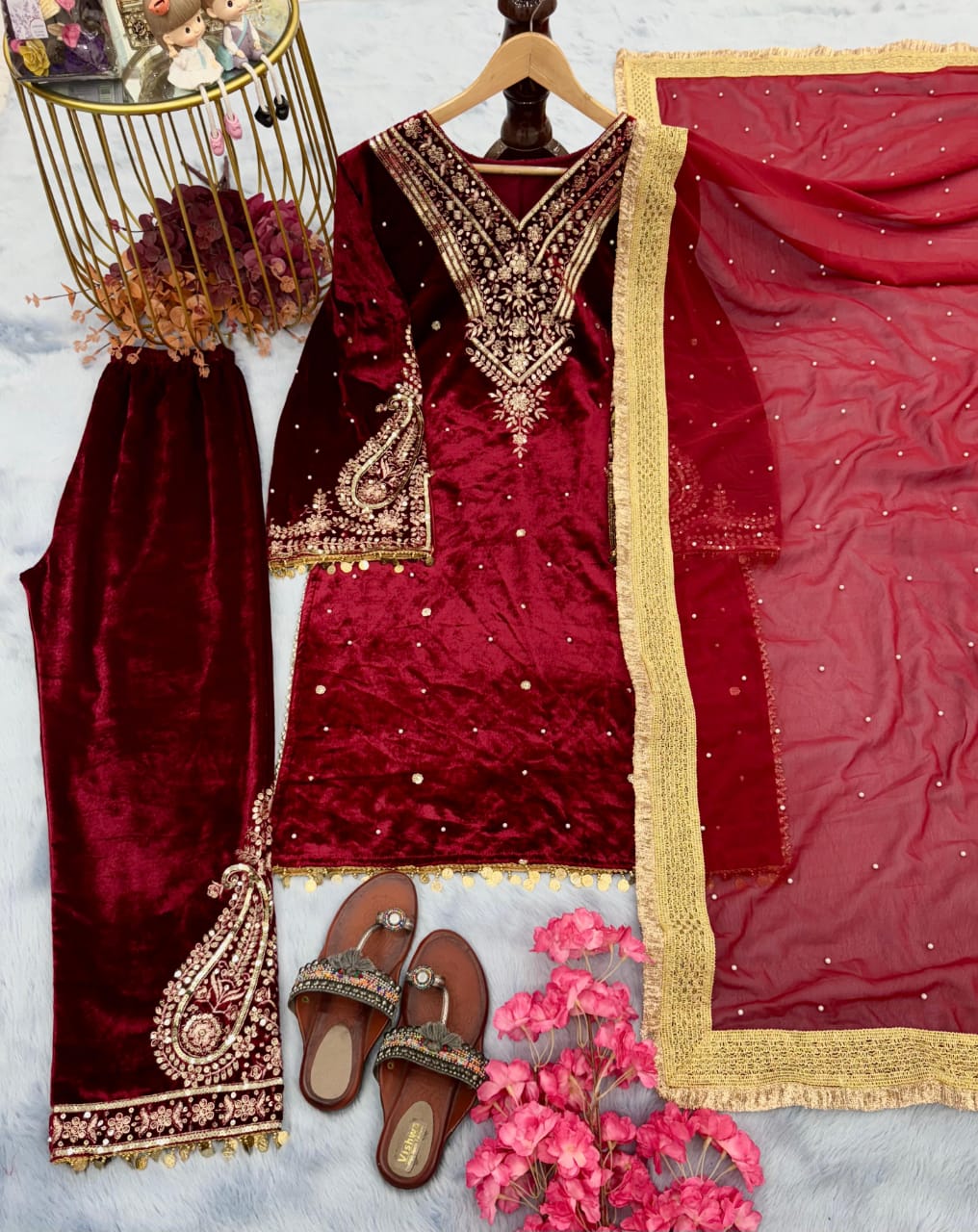 Extra Glitz Of Party- Designer Suit Set (Maroon)