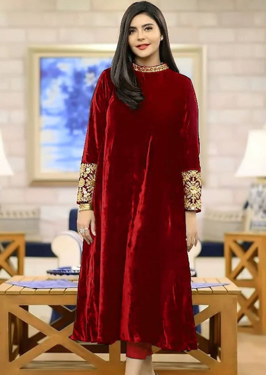 Ready to Blast Velvet Kurti set (Red)