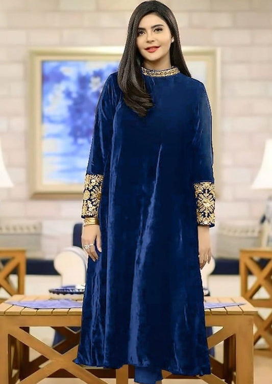 Ready to Blast Velvet Kurti set (Blue)