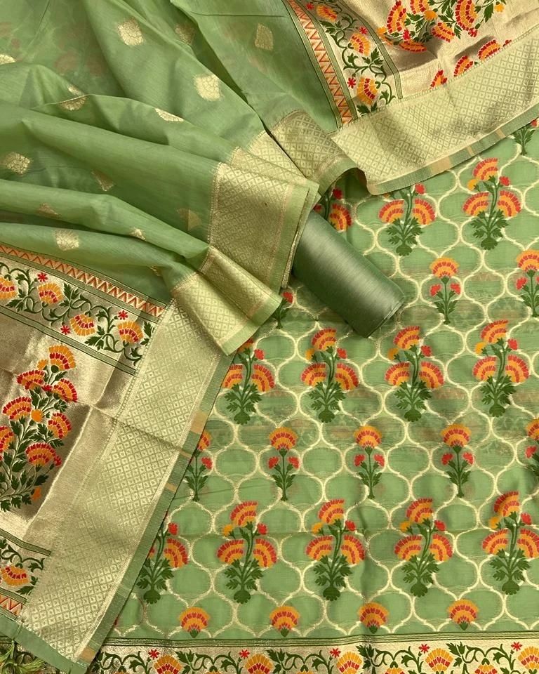 THE ONE -Unstitched Suit Set Material(Momentary Green )