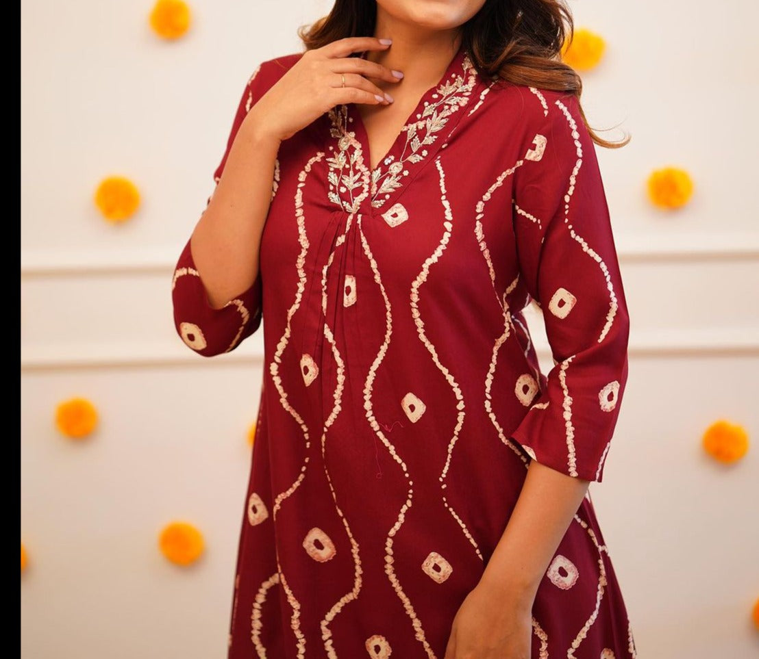 Manifestation Of Bandhej (Chocolate Brown)Kurti Set