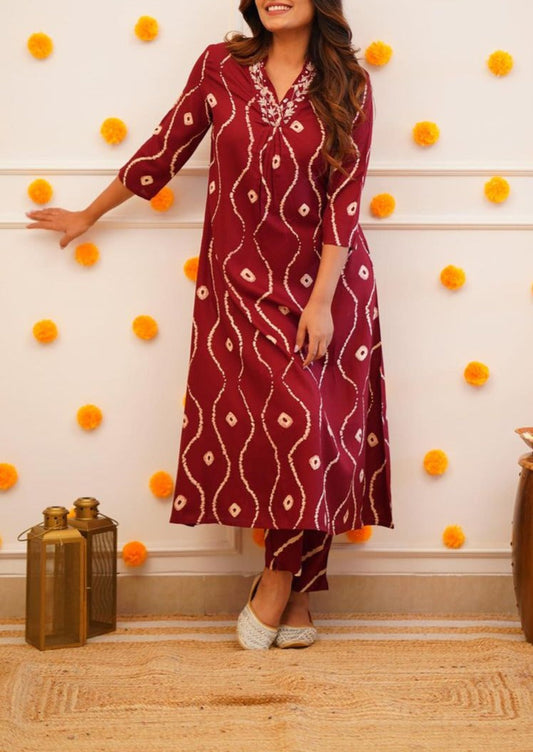 Manifestation Of Bandhej (Chocolate Brown)Kurti Set