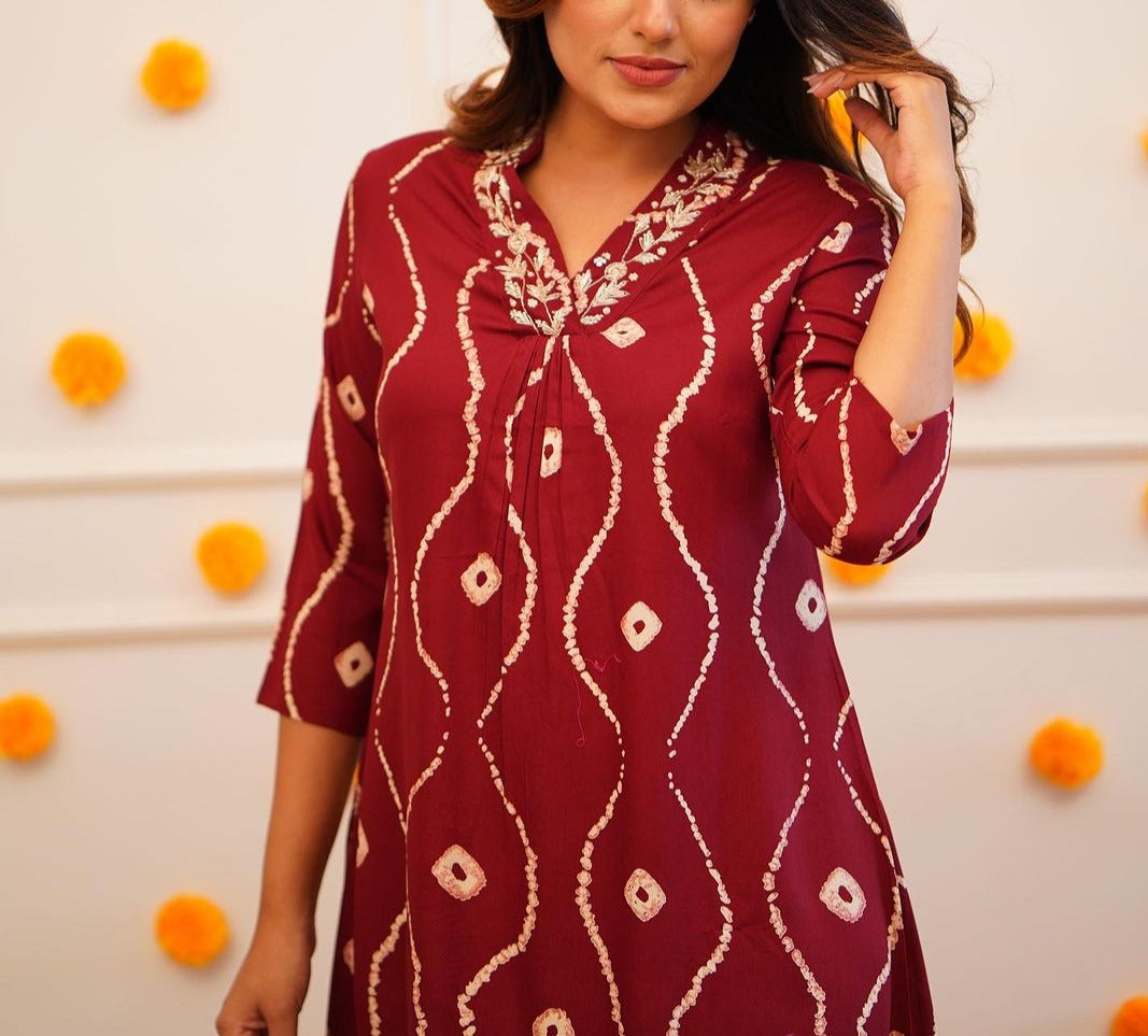 Manifestation Of Bandhej (Chocolate Brown)Kurti Set