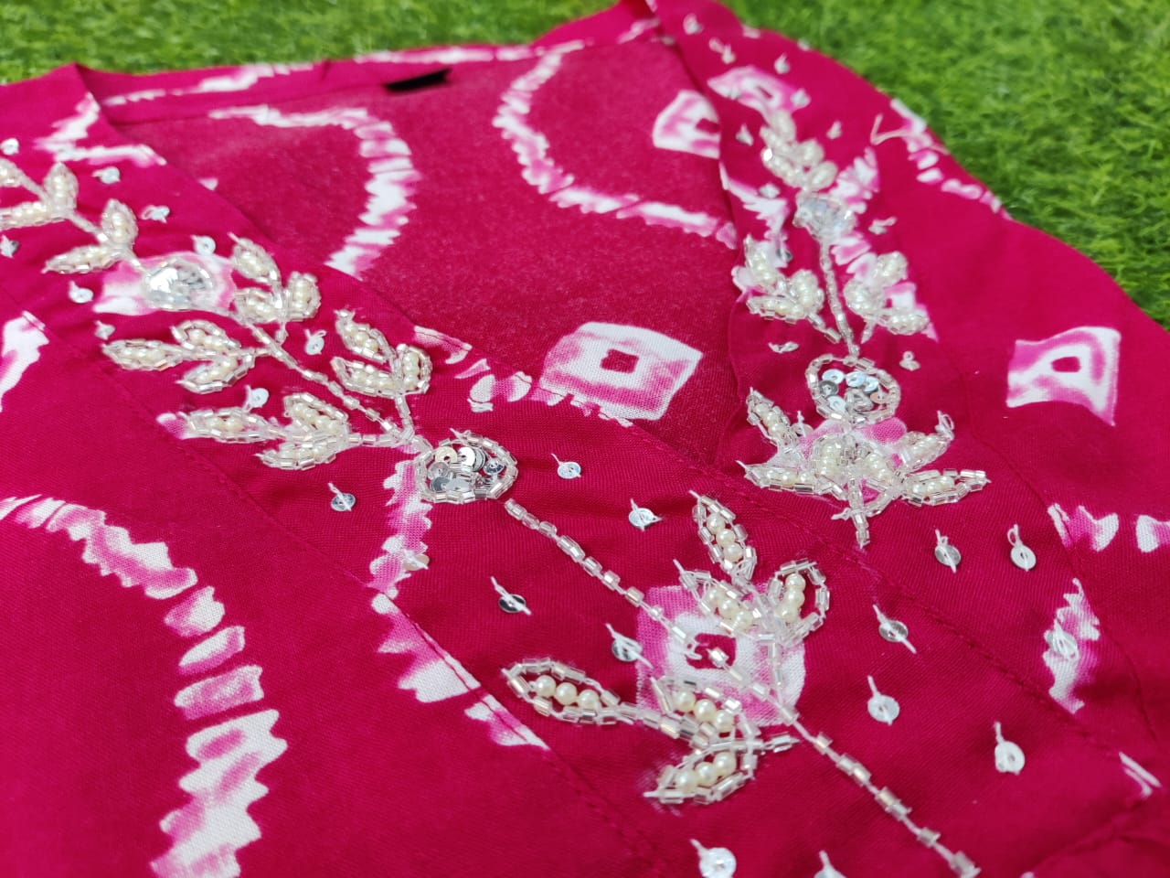 Manifestation Of Bandhej (Pink delight)Kurti  Set